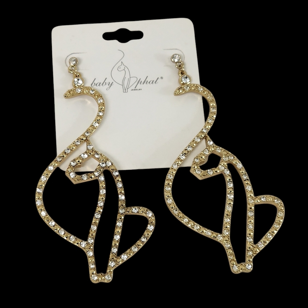 NWT Baby Phat Pierced Earrings Gold Rhinestone Large 4" Y2K